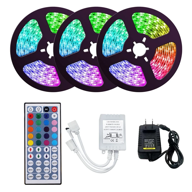 

Водонепроницаемая гибкая светодиодная лента RGB с пультом ДУ на 44 кнопки, 15 м, 3528 светодиодов