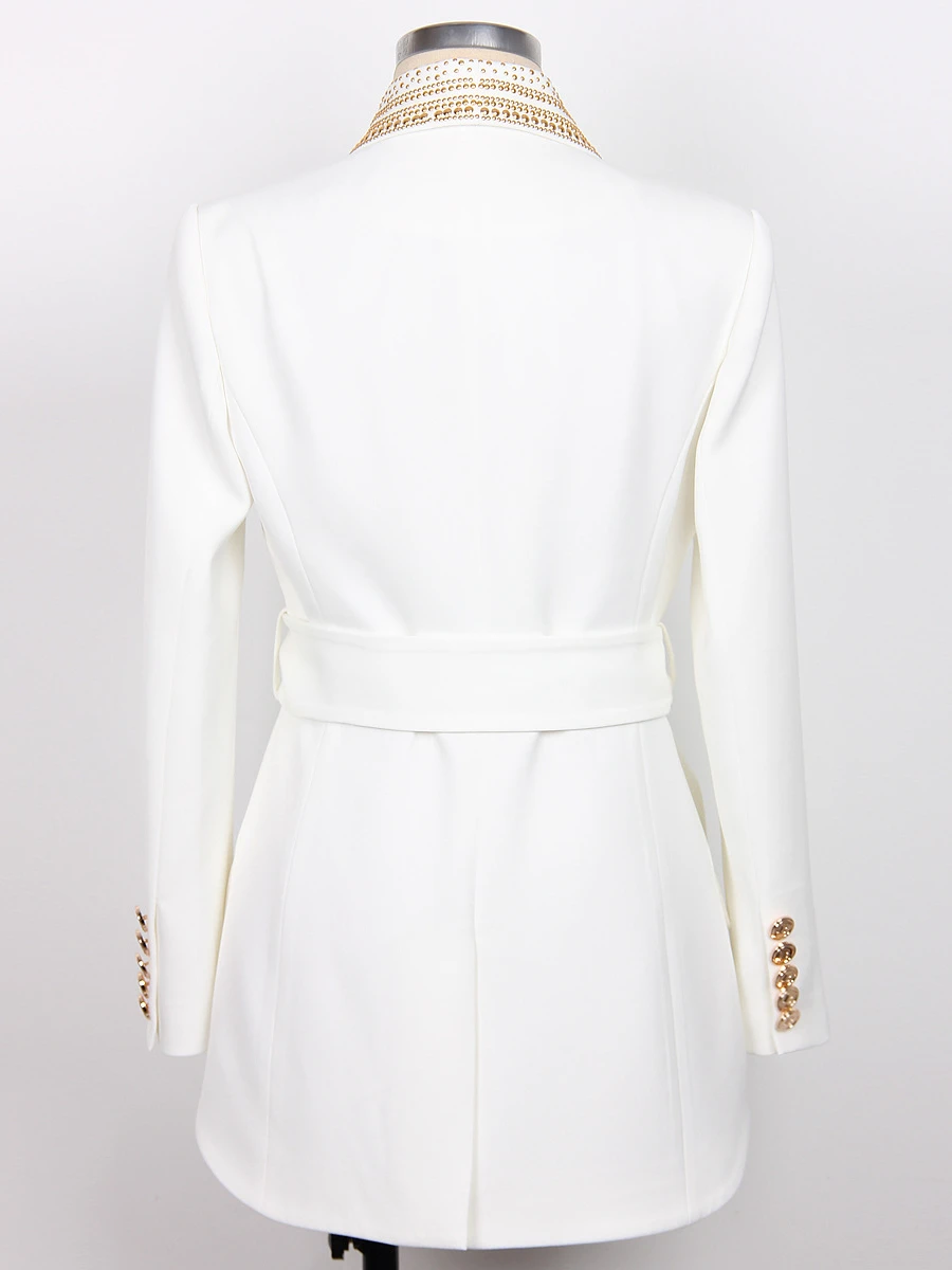 Commute Style Fashion Suit Jacket Female 2023 Spring Autumn New Hot Metal Sheet Series Belt Mid-Length Coats Blazers for Women