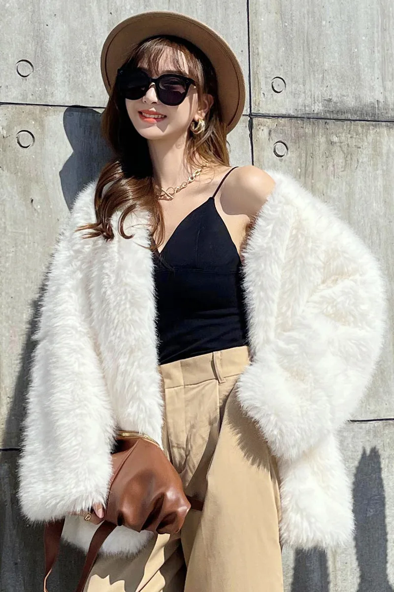 

Женское однотонное пальто из искусственного меха, Свободное пальто средней длины из искусственной Тосканы с V-образным вырезом и разрезом с...