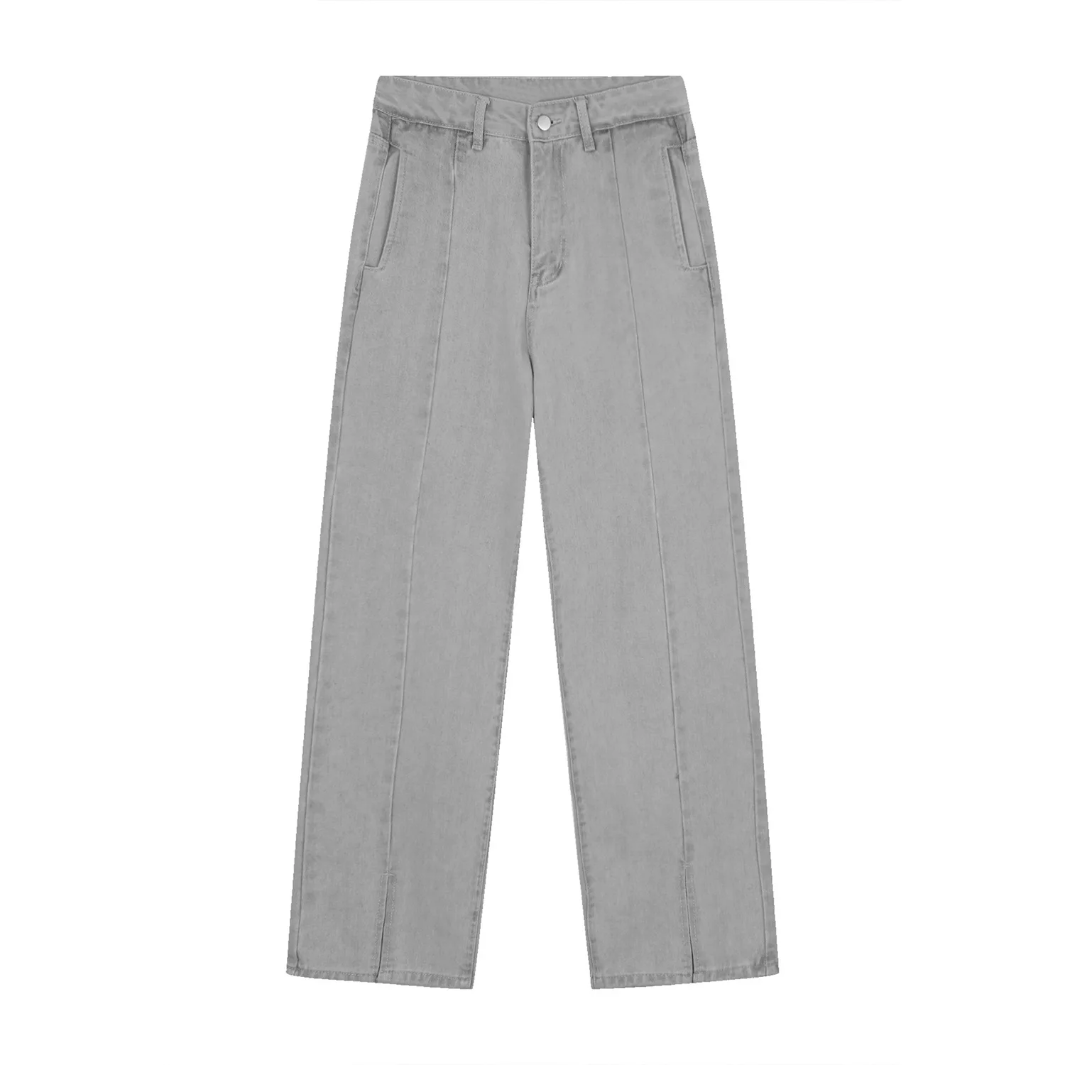 Four Seasons Men's Grey Distressed Straight Loose Slit Casual Jeans Men's Men's Wide Leg Pants Fashion Streetwear Ins Hot Sale