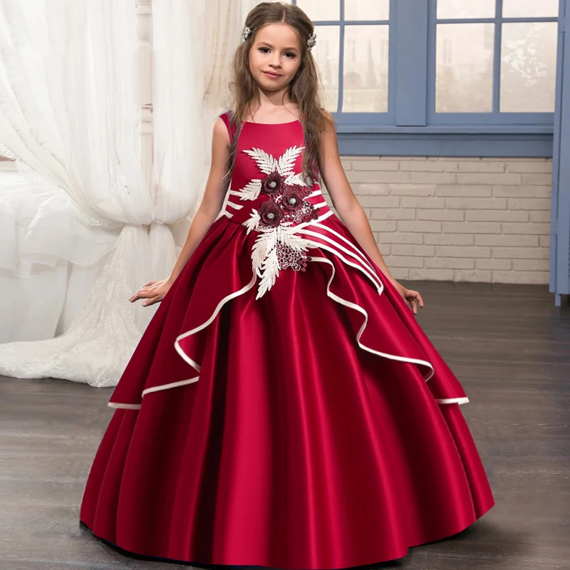 

2022 Summer Retro Evening Teenager Kids Dresses For Girls Children Costume Princess Girl Party Wedding Dress Embroidery 14 Year