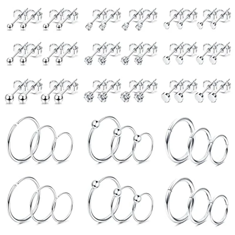 

27 Pairs of Small Earrings Stainless Steel Small Ball Zircon Earrings Set Lip Earrings Cartilage Perforated Jewelry