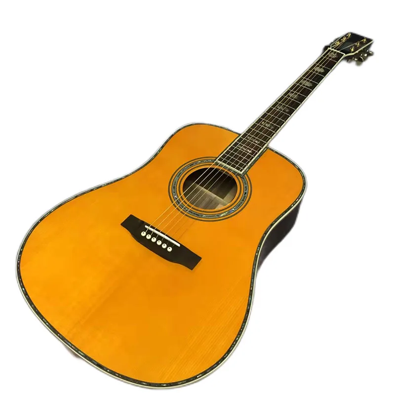 

Акустическая гитара с желтым лакированным профилем из массива дерева серии D45, 41 дюйм, 2023