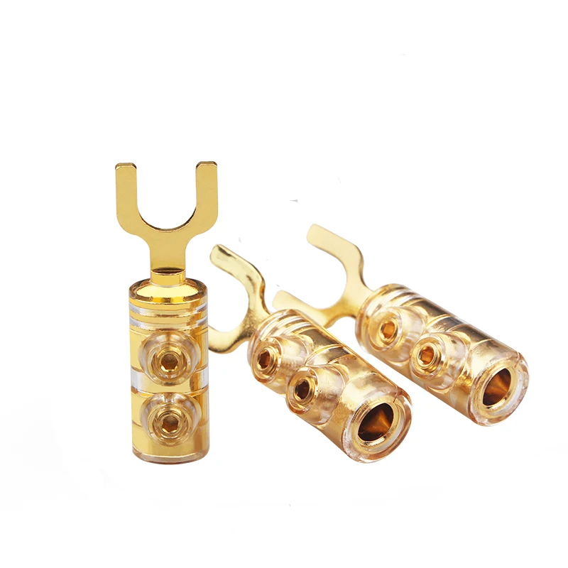 

8pcs Pure Copper Gold-plated Solder-free Y-plug Power Amplifier Speaker Cable Spade Plug