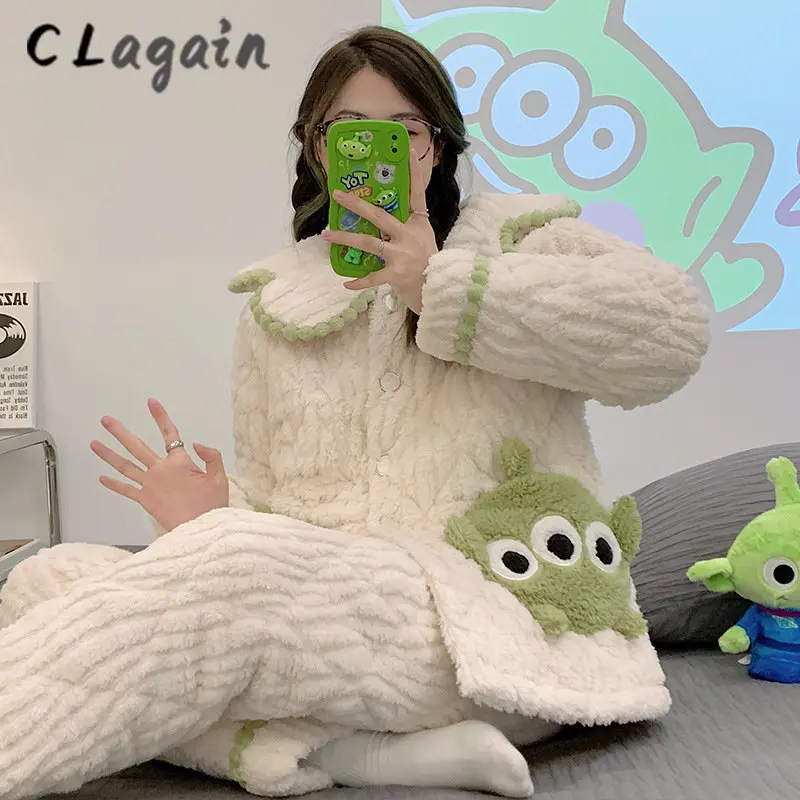 2022 New fleece and thickened ladies' nightwear flannel winter three layer cotton warm girls' home service coral velvet set