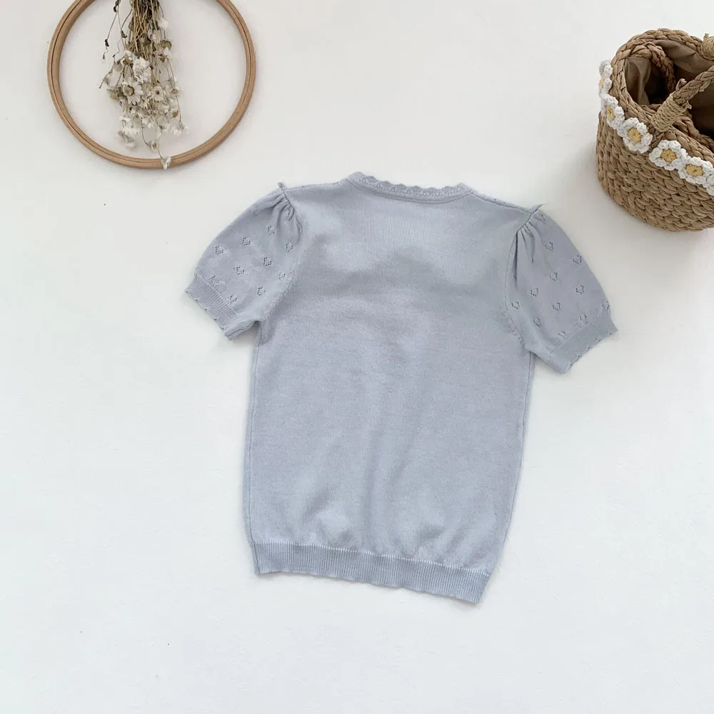 RiniLucia Fashion Baby Girl Knitted Tshirt Short Sleeve Cotton Summer Infant Toddler Child Hollow Sweater Top Baby Clothes