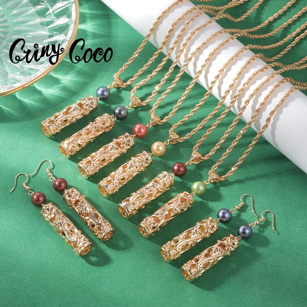 

Cring Coco Micronesia Earrings Necklace Set Hawaiian Polynesian Samoa Guam Gold Color Pendant Necklace Jewelry Sets for Women