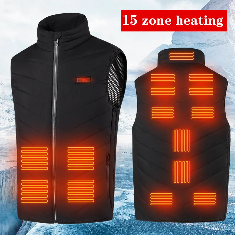 

15/17 Zone USB Heated Vest Winter Outdoor Fishing Hunting Fast Heating Men/Wome Fashion Jackets Heated Jackets Plus Size S-6XL