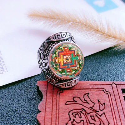 Тибетская ручная роспись танка, Зеленая Тара, гербизм Будда, тысяча ручек Гуаньинь, Открытое кольцо, мужское кольцо, амулет, талисман