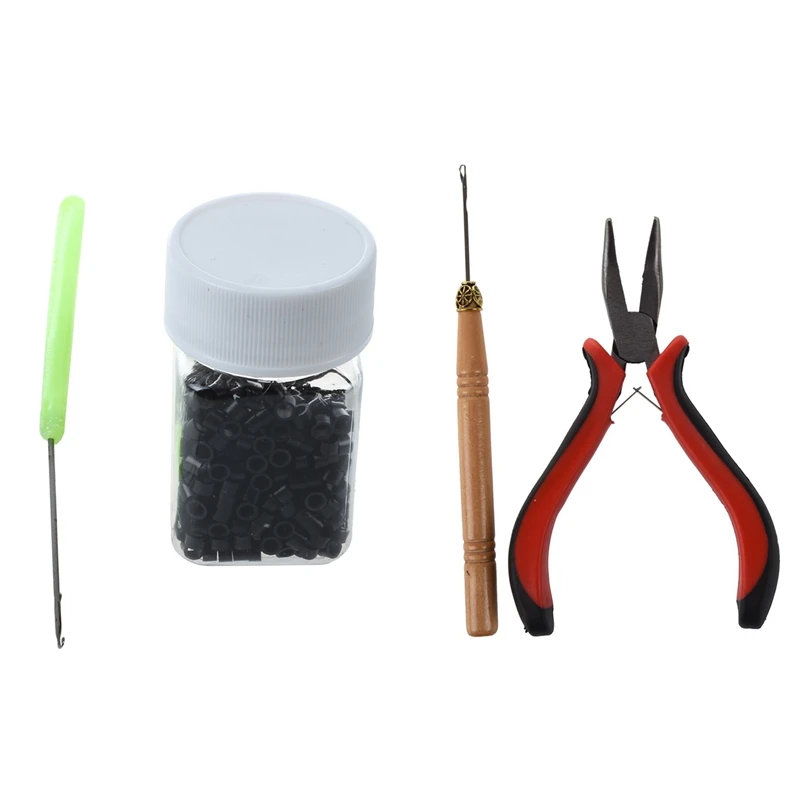 

500 шиньонов для наращивания искусственных волос + алюминиевая игла и 1X шип для наращивания волос, прямые плоскогубцы и игла