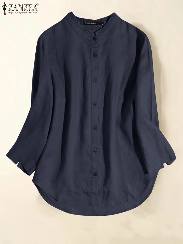 

Осенняя рубашка с длинным рукавом ZANZEA, элегантные женские рубашки, модная блузка с рюшами и воротником, хлопковые блузы, повседневные рабоч...