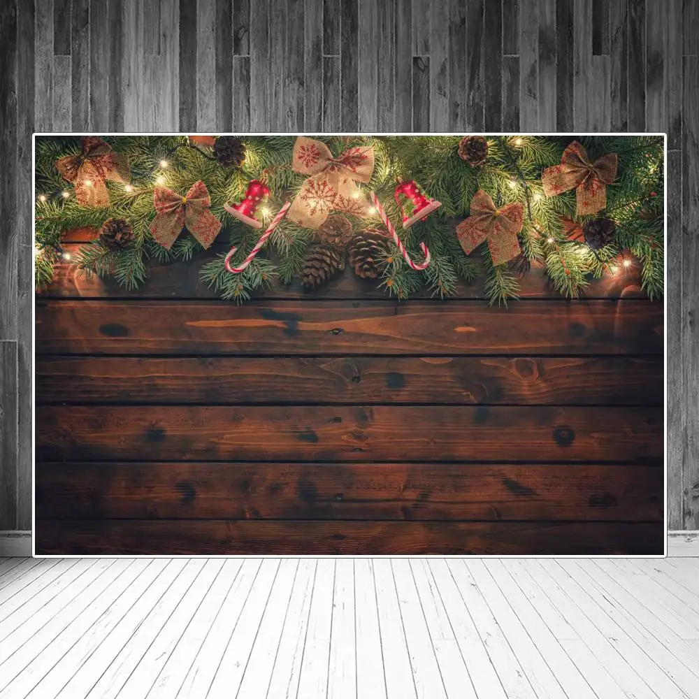 

Рождественские сосновые конусы листья бабочка огни деревянные доски фотографии фоны пользовательские украшения вечерние фотобудки фоны