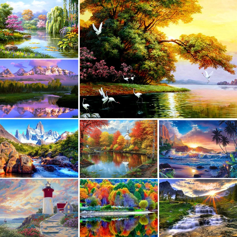 

5D DIY Diamond Painting Colorful Sunset Scenery Embroidery Mosaic Picture Full Drill Cross Stitch Art Kit Living Room Decor Gift