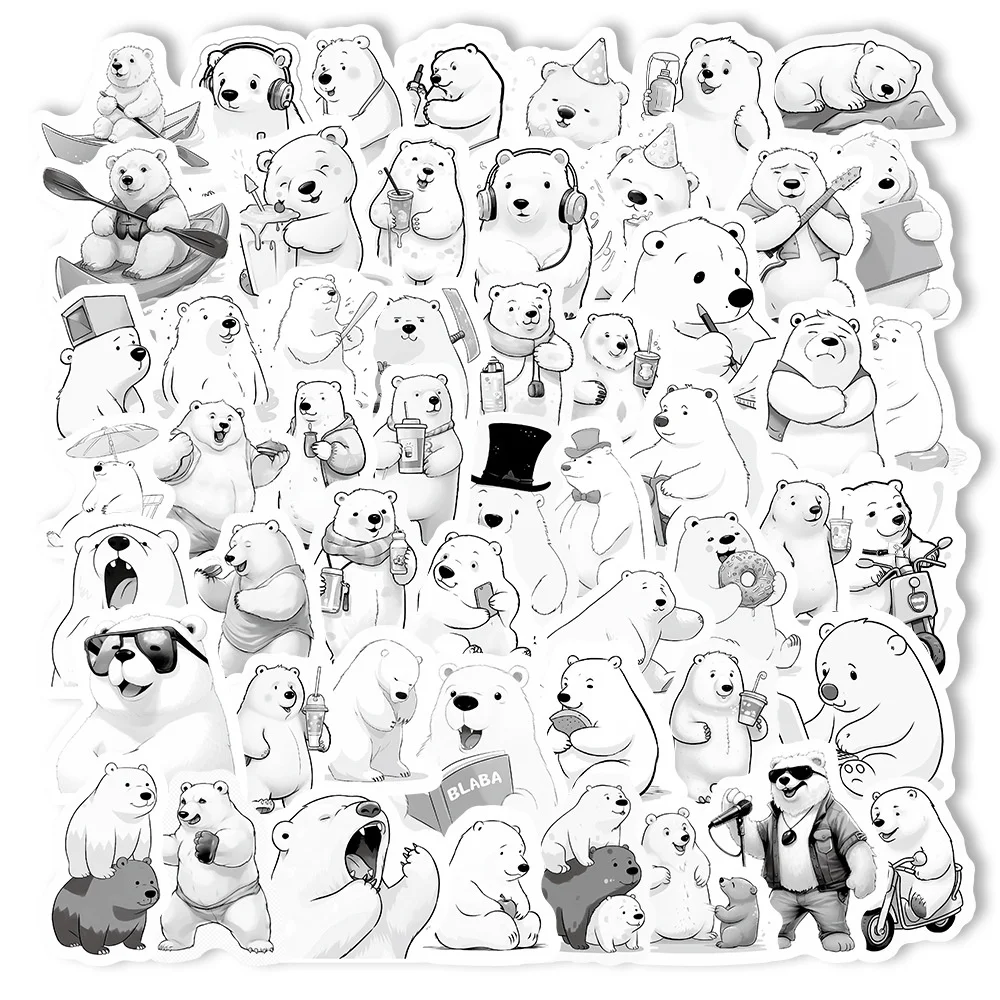 

53pcs White Striped Polar Bear Stickers For Laptop Ipad Suitcase Scrapbook Phone DIY Cartoon Sticker Scrapbooking Materiales