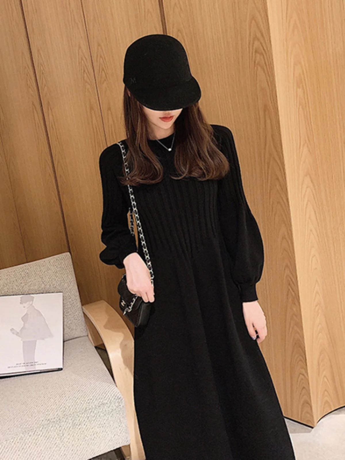 Платье-свитер с рукавами-фонариками женское осенне-зимнее одинаковое пальто