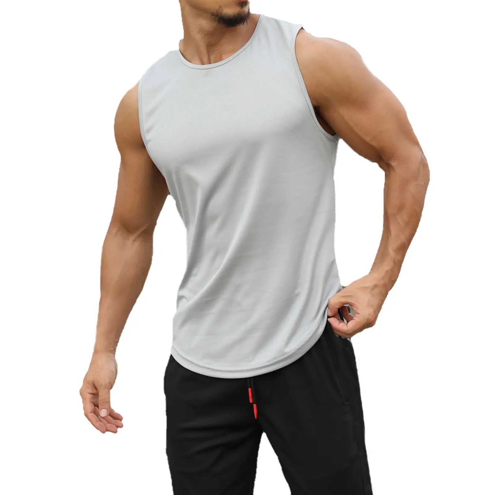 

Men Sports Tank Top Summer Breathable Sleeveless Round Neck Solid Color Tops Running Fitness Tops for Men Clothing