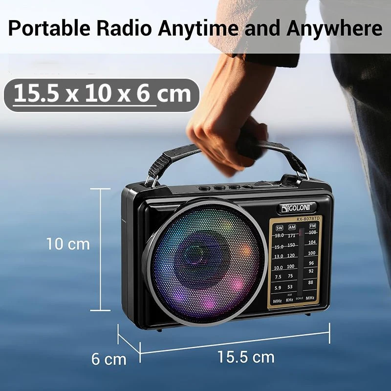 Портативный FM AM SW радиоприемник Полнодиапазонный яркий окружающий Bluetooth динамик