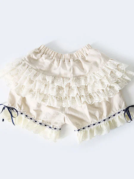 Girls White Sweet School Students Lace Bow Cotton Lolita Shorts For Summer