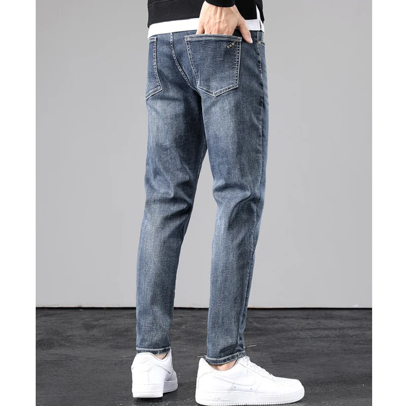 Streetwear Men 2022 Fashion  New Pattern Recreational Blue Pants Elastic Force Straight Cylinder Comfortable Jeans Autumn Female