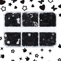 black mix shape nail art sequins set for manicure bunny heart star flower butterfly glitter flakes dark charms nails accessorie