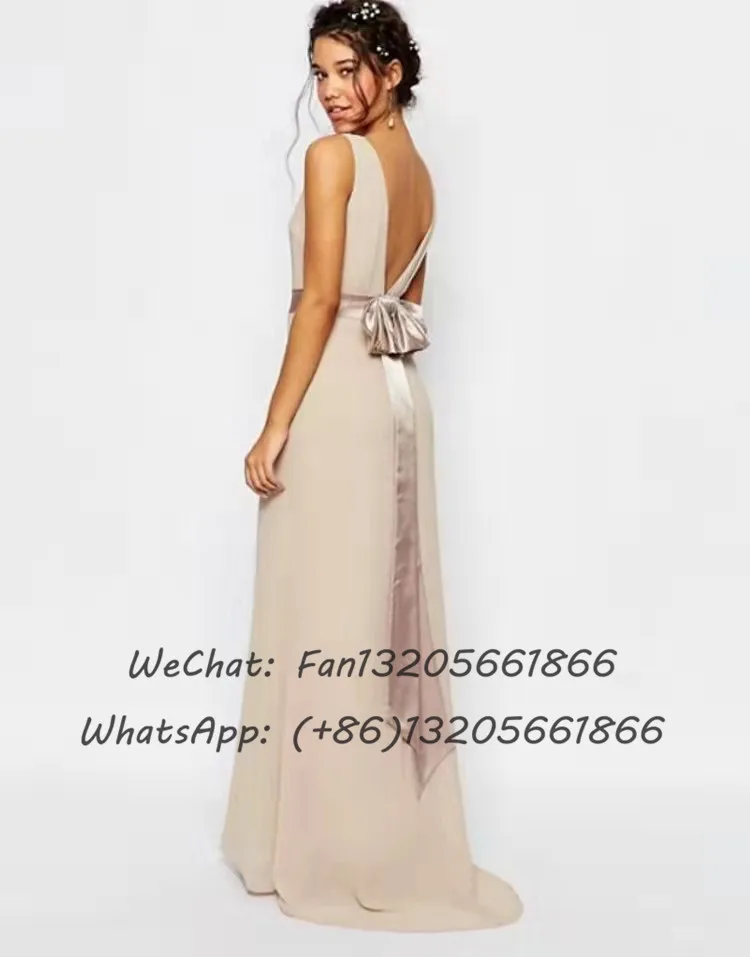 Шифоновые платья цвета шампанского с юбкой-годе для подружек невесты 2022 длинное