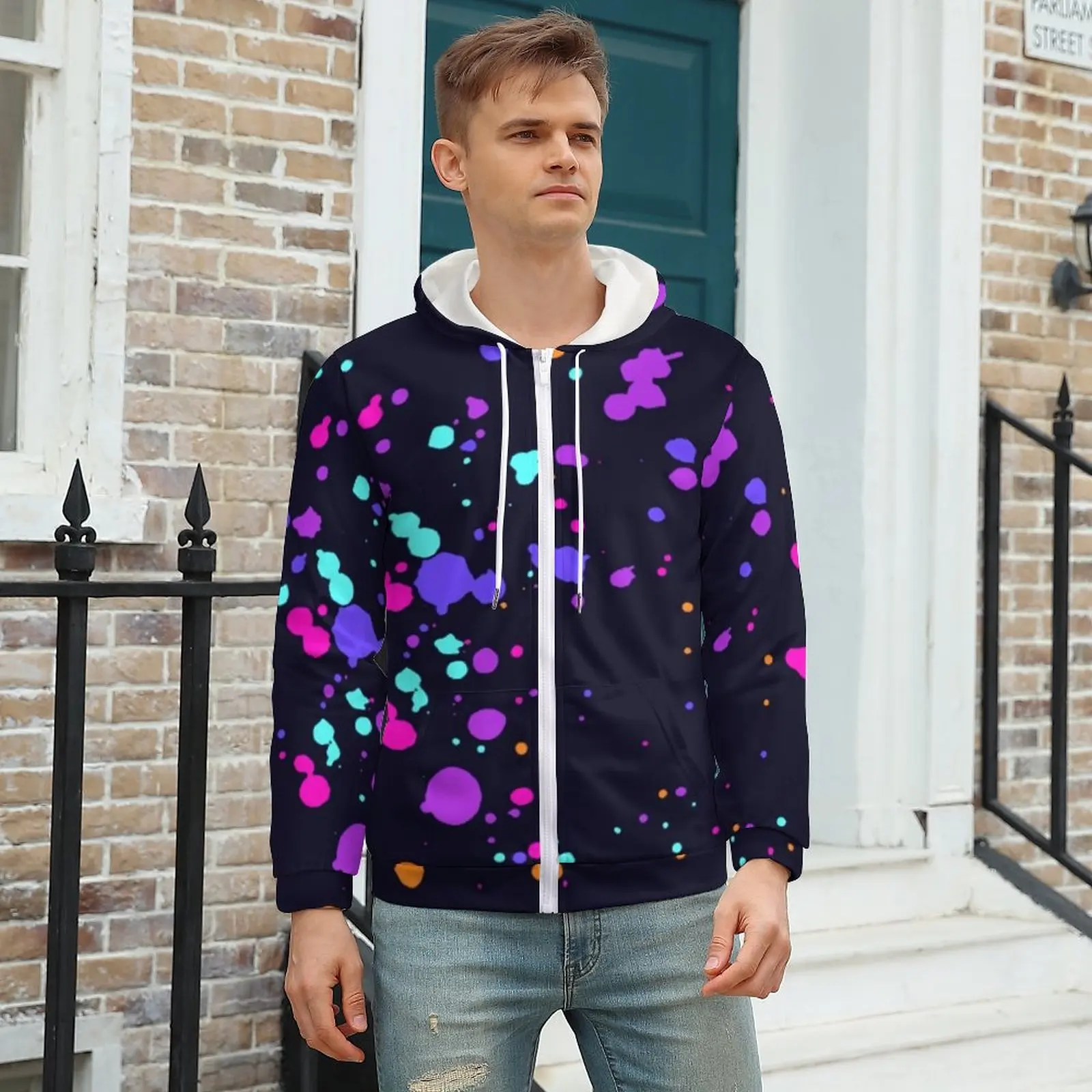 

Colorful Splash Zipper Hoodies Long Sleeve Trippy Print Kawaii Hoodie Autumn Korean Fashion Oversized Printed Sweatshirts