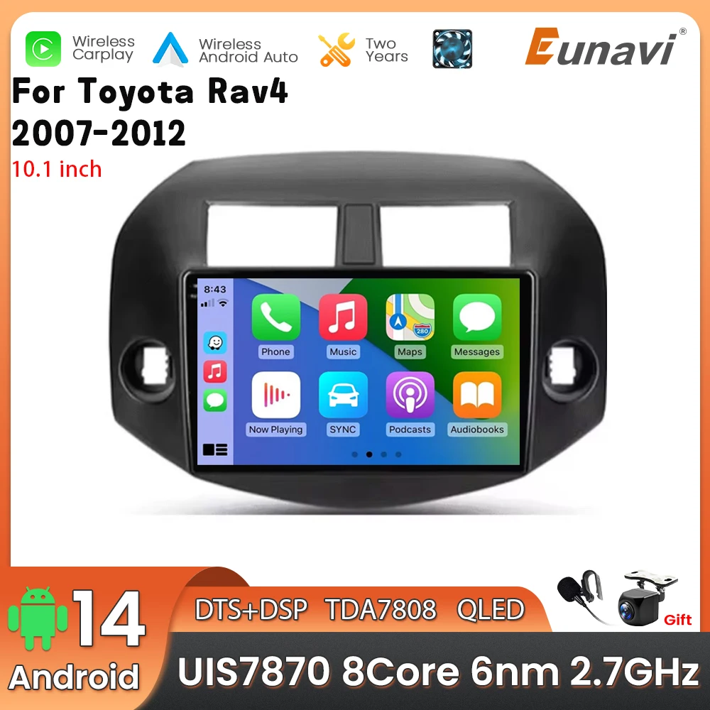 Фото Автомобильный мультимедийный плеер Android 14 2 Din для Toyota Rav 4, головное устройство, стерео GPS-навигация BT WIFI №1