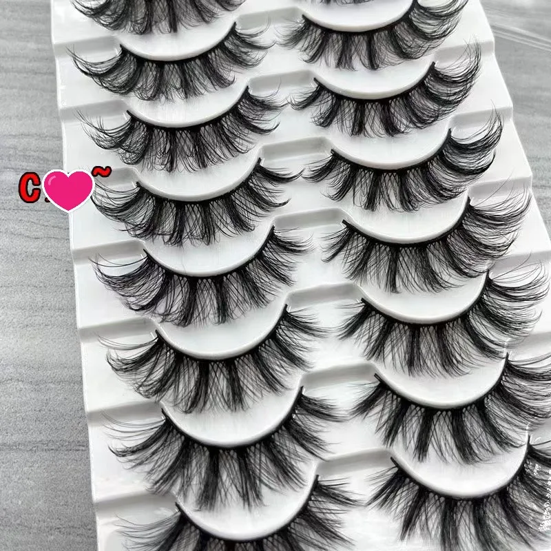

3D Fake Eyelashes Fluffy Russian Strip Lashes False Eyelashes Natural Look Lashes D Curly Wispy Faux Mink Lashes 10 Pairs