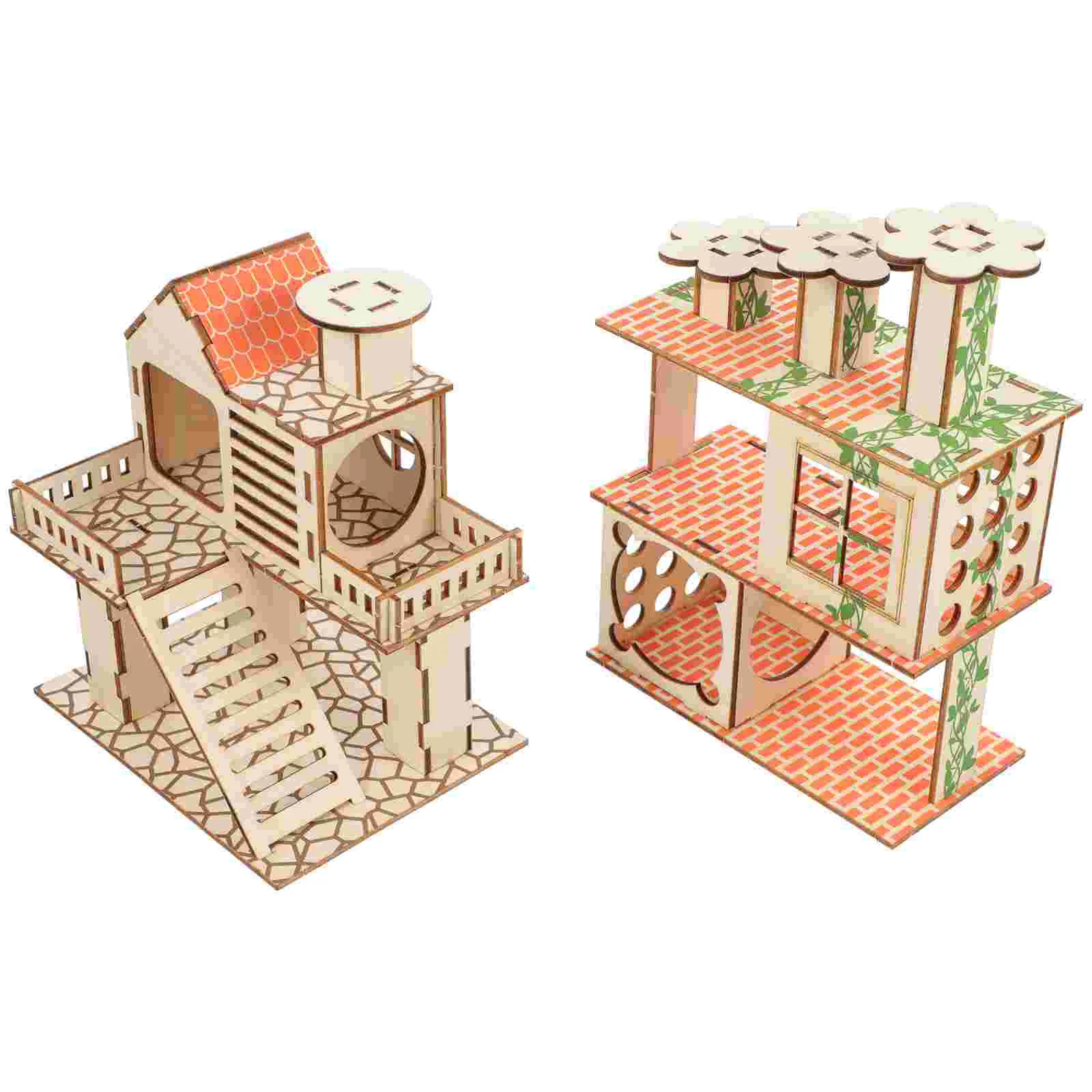 

2pcs Hamster Villa Pet Playground Wooden House Delicate Pet Platform Hut