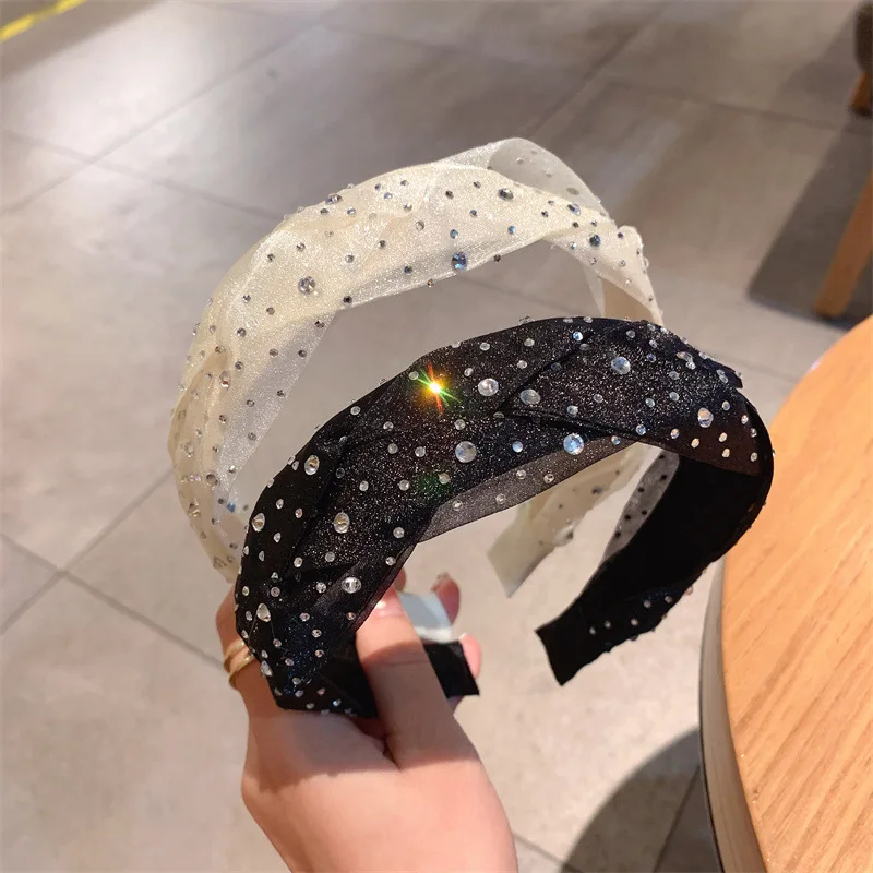 

Fashion Women Headband Wide Side Rhinestone Hairband Center Braid Twist Turban Girls Summer Hair Accessories Wholesale