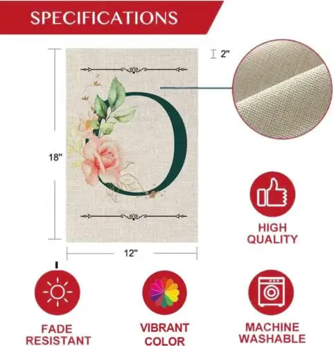 Садовый флаг с монограммой и буквами O цветочный 12X18 дюймов двухсторонний для
