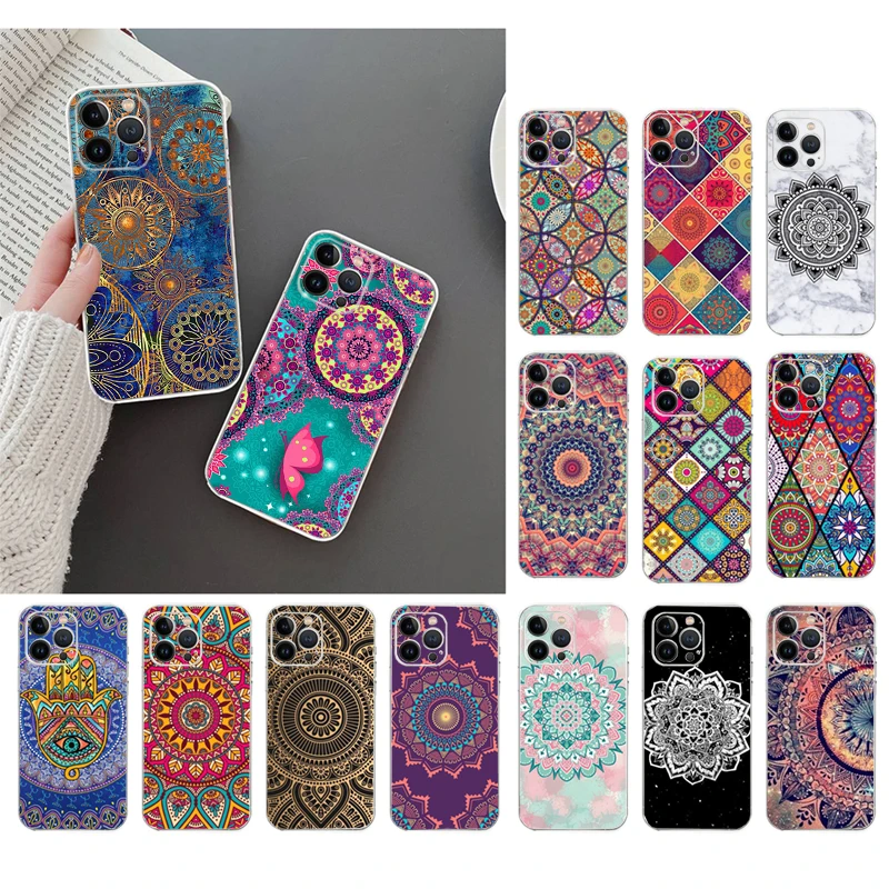 

Phone Case For iphone 14 13 12 11 Pro Max XS Max XR X 12mini 14 Plus SE Mandala flower totem Case Funda Capa Cell