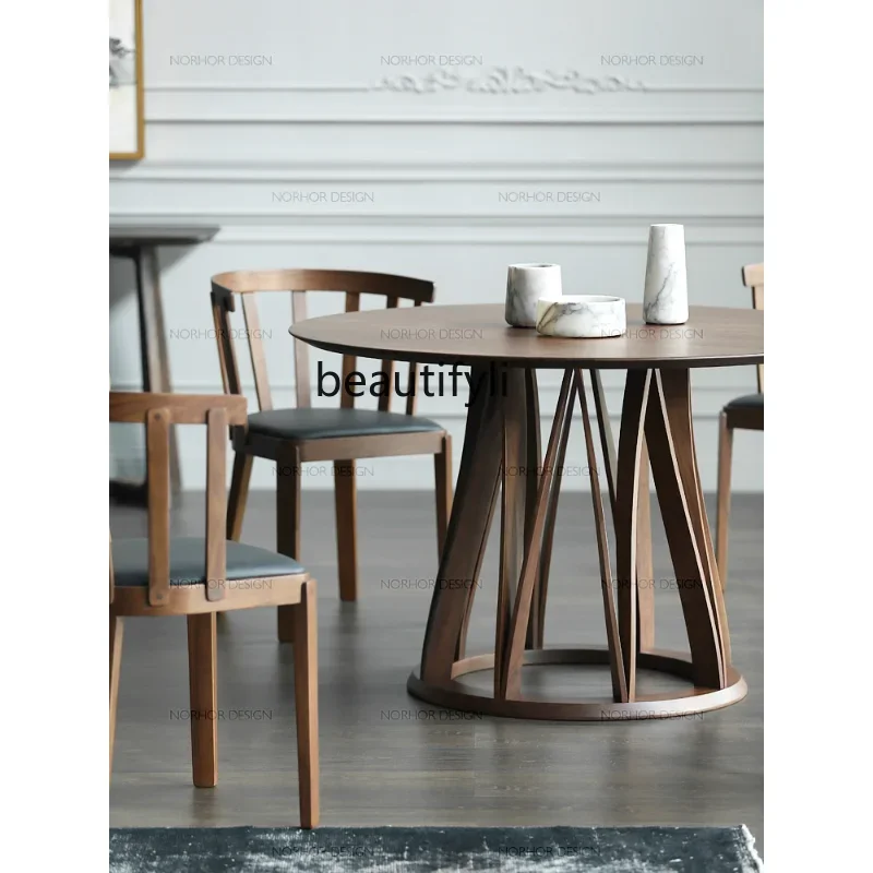 R11 Северная Америка Черный орех Деревянный круглый стол Обеденные столы и стулья