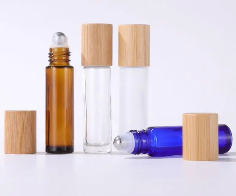 

10ml Glass Roll On Bottle with Bamboo Lid for Essential Oils,Eco-friendly Refillable Clear Perfume Sample Bottles SN1217