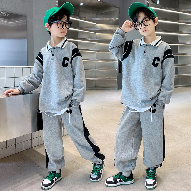 

Boy New Suit 2022 Autumn Clothing Children Casual Turn-down Top+long Pants Sports 2-Piece Set Fashion Handsome Boys Kids Suits