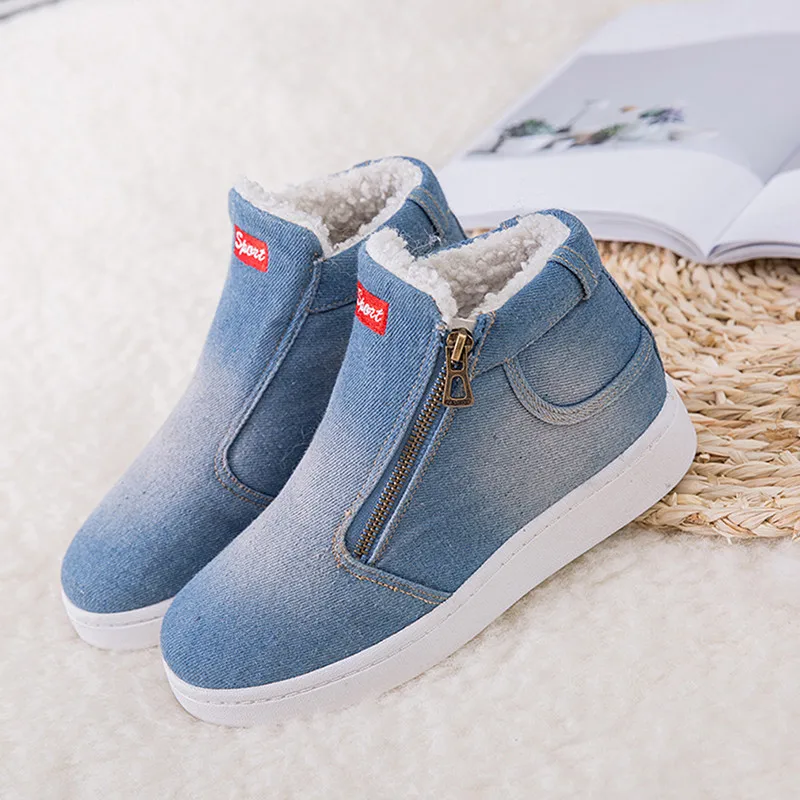 

Women Ankle Boots 2022 Boots Female Denim Jeans Boots Comfortable Lady Zipper Snow Boots Simple All-Match Winter Warm Shoes