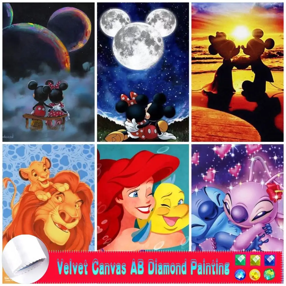 

5d Diy AB Velvet Canvas Diamond Painting Disney Mickey Minnie Animal Cartoon Mosaic Set children Hobby Art Round Embroidery