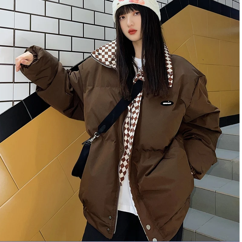 

Brown Bread Down Jackets Coat Women's Clothing Fashion Loose Vintage Thicken Warm Female Puffer Cotton Padded Outwear Winter