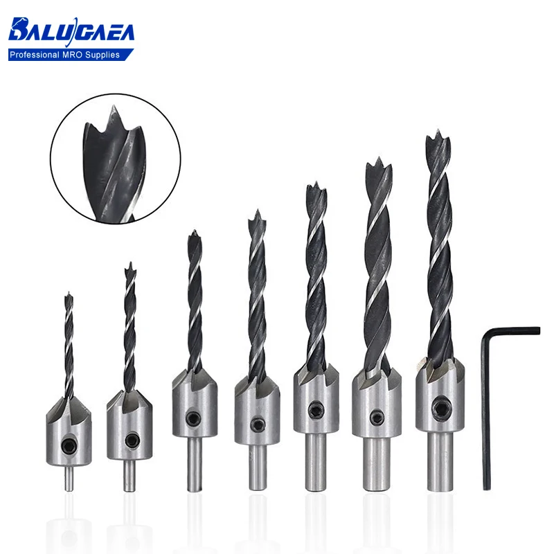 

4/7 шт., трехточечные флейты с бесплатным гаечным ключом диаметром 3/4/5/6/7/8/9/10 мм, высокоскоростная стальная Зенковка для сверления древесины