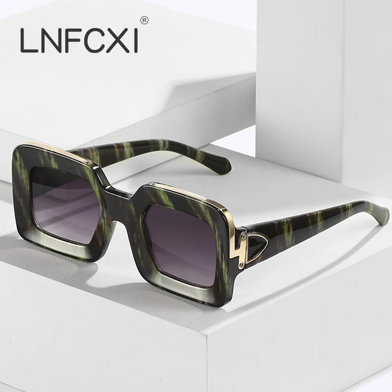 

LNFCXI Ins Popular Fashion Blue Colorful Square Women Sunglasses Candy Color Leopard Eyewear Retro Men Sun Glasses Shades UV400