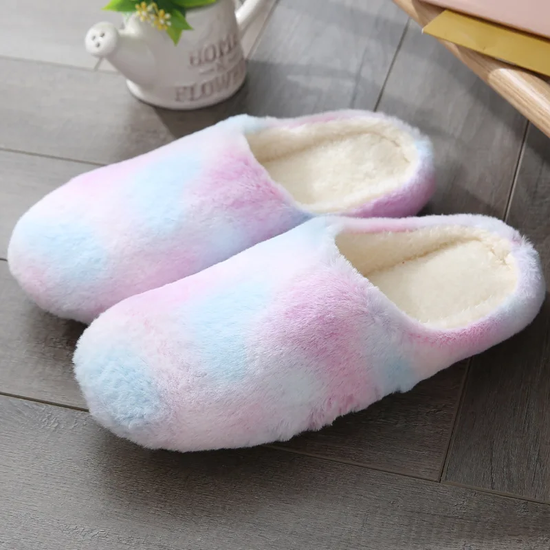 

2023 Women Winter Indoor Warm Home Slippers Couples Bedroom Rainbow Colors Non-slip Soft Bottom Home Slippers Female and Male