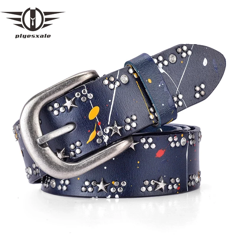 

Luxury Colorful Rivet Belt For Women 2022 Brand Top Quality Fashion Casual Woman Belt For Jeans Retro Western Belts Female G987