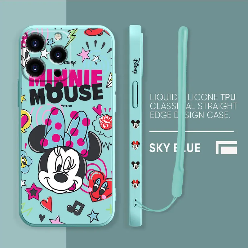 

Phone TPU Disney Mickey Minnie Drawing Liquid Cover Case for iPhone 13 12 11 Pro Max SE XR 7 8 Plus XS Shockproof Plating