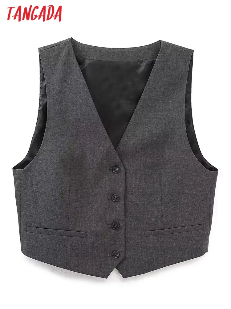 

Жилет женский укороченный на пуговицах спереди, с V-образным вырезом