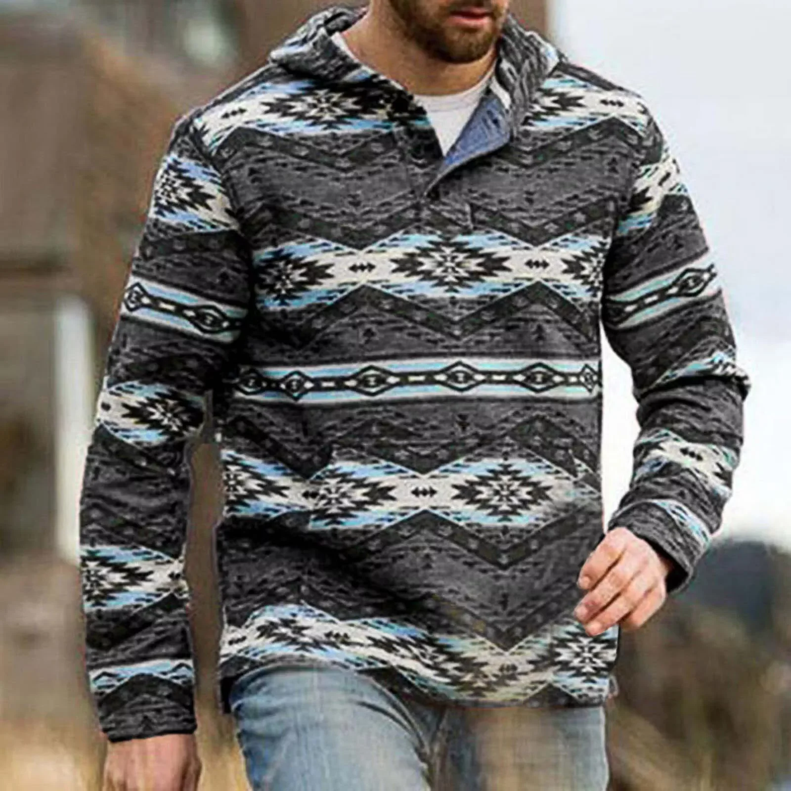 

NEW IN Men's Ethnic Sweaters Lapel Hooded Jacket Coat Pullover Thick Coat For Homme Warm Knitted 2021 Autumn Winter Fashio