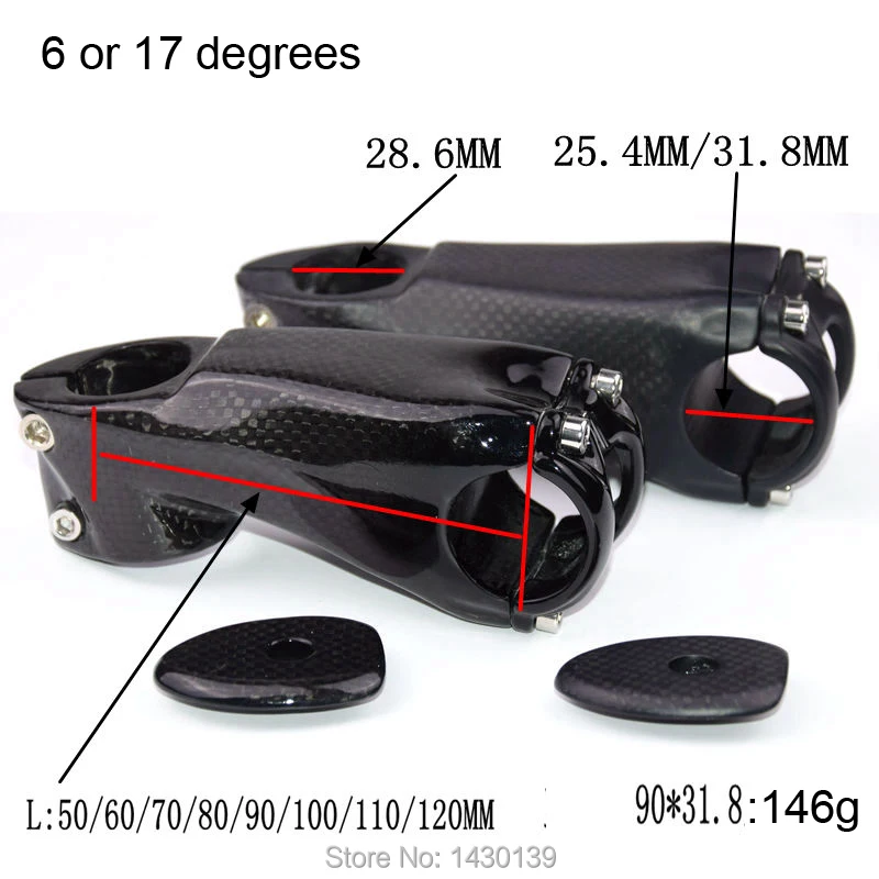 

Newest Mountain Bike 3k Full Carbon Fibre Stem Road Bicycle Stem With Top Cap 6 17 Angle Degree 31.8/25.4x50-120mm Free Ship