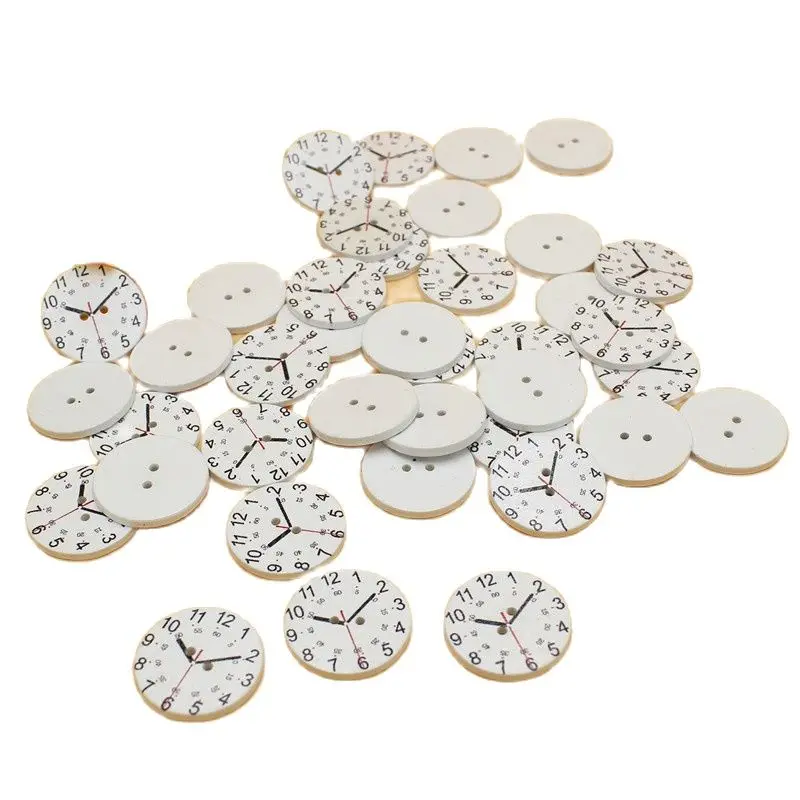 

40pcs/lot White Hedgehog clock Buttons For Scrapbooking Handmade Accessories Wooden buttonsfor crafts decorativos 25mm