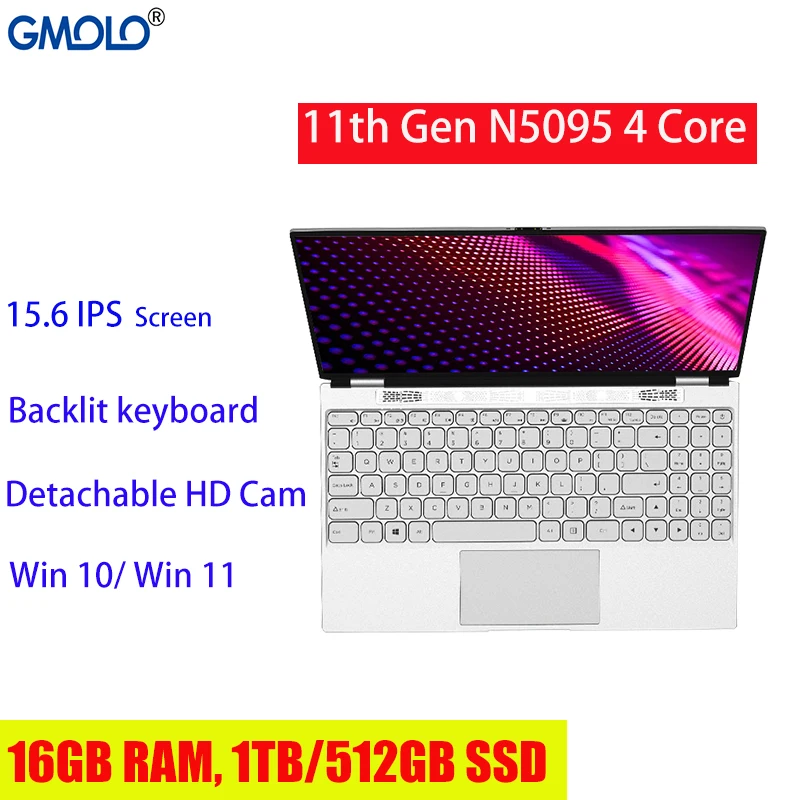 Ноутбук GMOLO 15 6 дюйма четыре ядра 16 ГБ ОЗУ 1 ТБ/512GB5 SSD IPS экран Celeron N5095 Windows 10 |