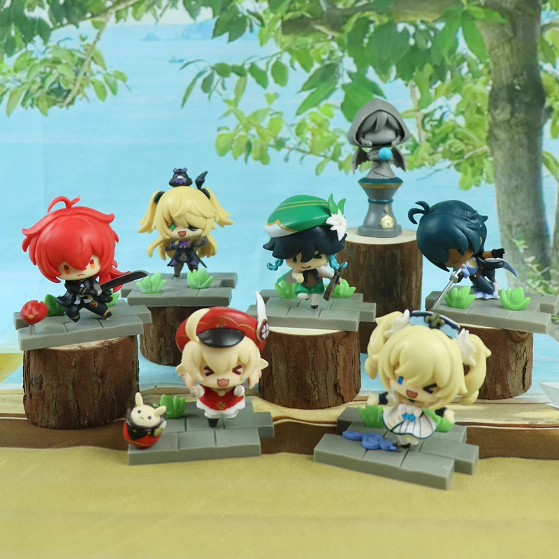 

7pcs Genshin Impact Anime Figure Game Genshin Impact Aixlan Keqing Amber Klee Figurine Model Collectible Desktop Ornament