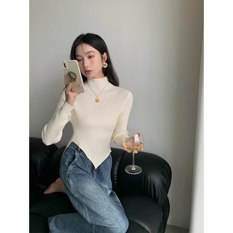 

Solaina Pullover Sweater Women Mock Neck Womans Long Sleeve Tops Criss-Cross Womens Knitwear Jumper Fashion Tops 2023